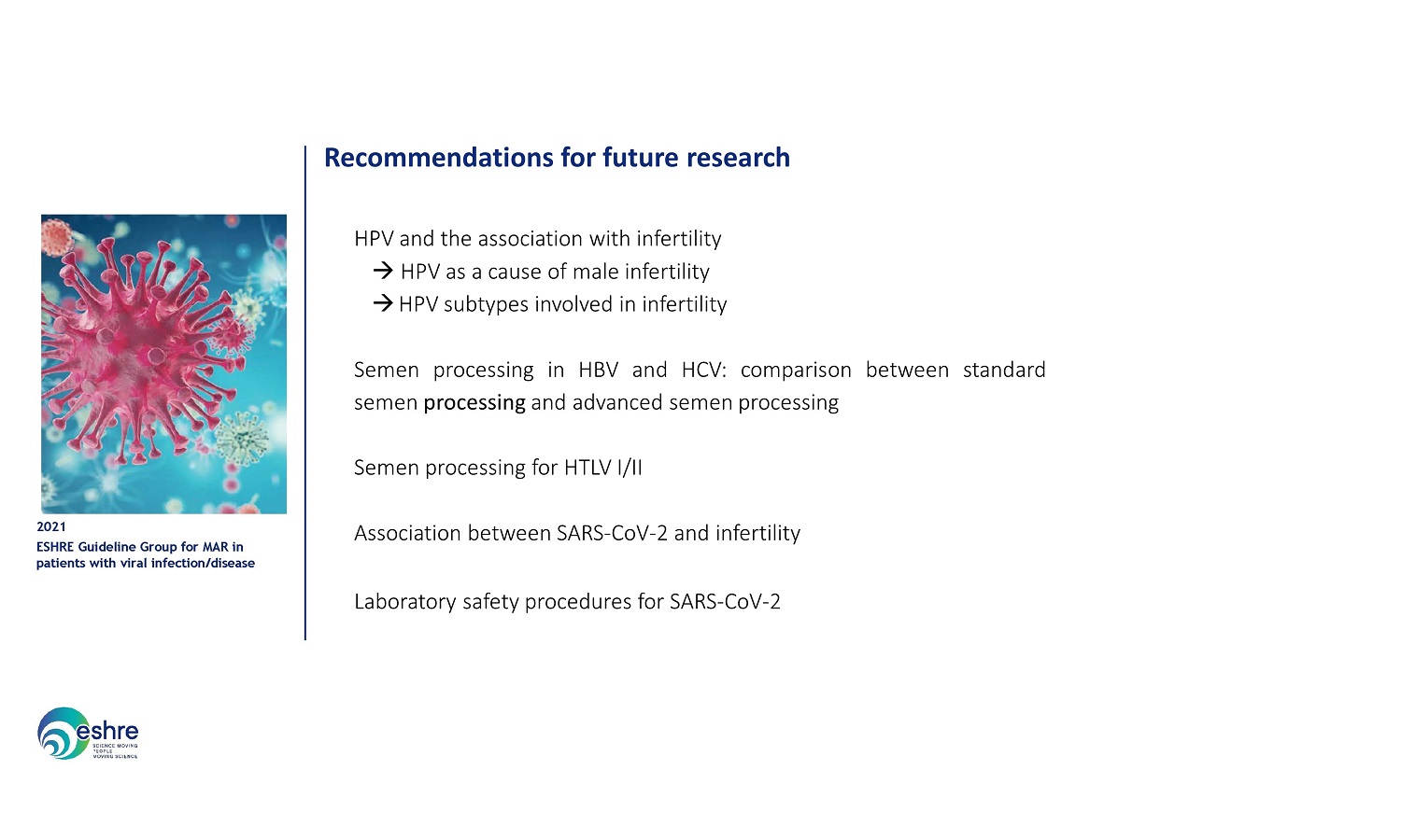 ESHRE Guideline viral infection or disease Future research